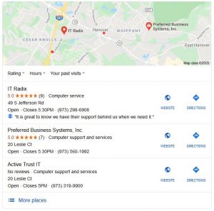 Google's Local 3-Pack for "near me" searches. To show up here, you need to improve local rankings in Google.