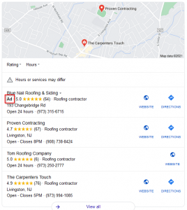 In a local search, Google often showsx the nearest best matches above the normal organic results in the Local 3-Pack.