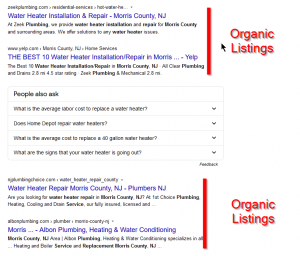 Organic listings are the non-paid listings Google thinks are best focused on your search.