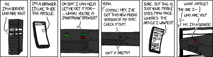 Humorous look at poor mobile redirection practices.