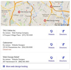 Google's Local Stack displays three listings prominently along with a graph showing where they're located.