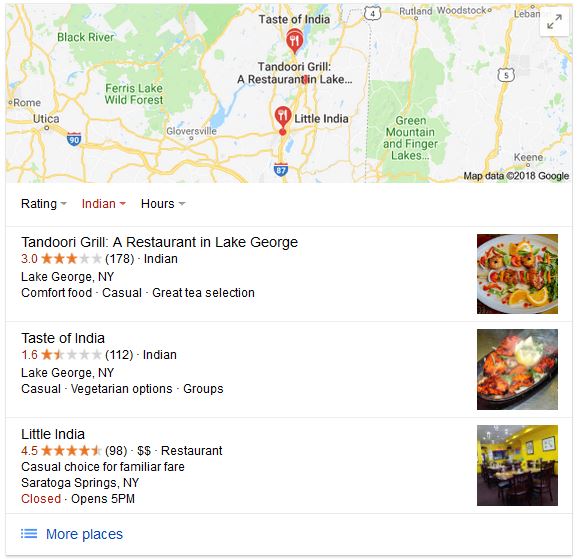 The impact of online review ratings is clear in this Google local 3-pack.