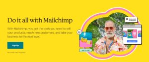 The homepage of MailChimp, offering to “do it all” for marketing campaigns.