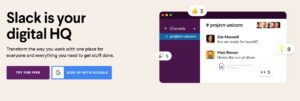 The home page of Slack, a communication tool.