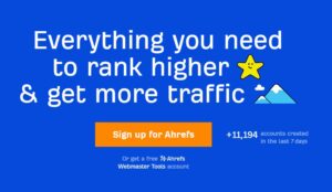 The home page of Ahrefs, an SEO tool.